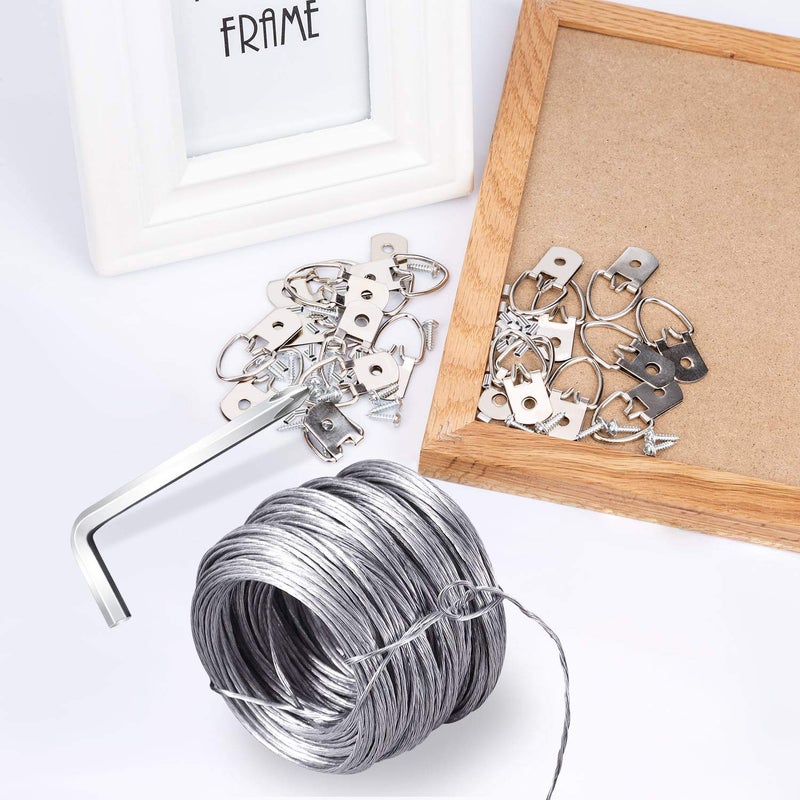 Listenman Picture Hanging Kit, Listenman D Ring Picture Hangers with Screws, Picture Hanging Wire(100 Feet) and Aluminum Sleeves, Supports up to 30 lb, Included Screwdriver - Image 3